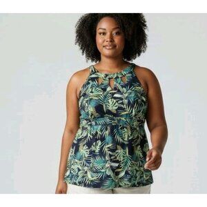 Septangle Women's Tankini Top High Neck  Tropical Print Plus Size 22